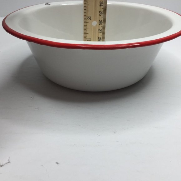 Vintage Set of 3 White Enamelware Bowls Red Kitchen Home Decor Decoration - Picture 6 of 16